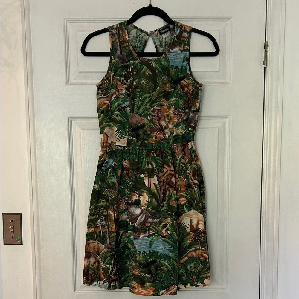 Retrolicious Green and Brown Patterned Dress